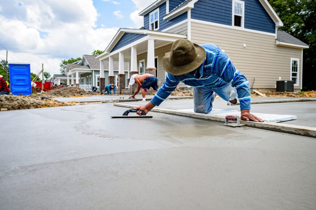 Expert driveway installation near new homes by Idaho Falls Concrete contractors.